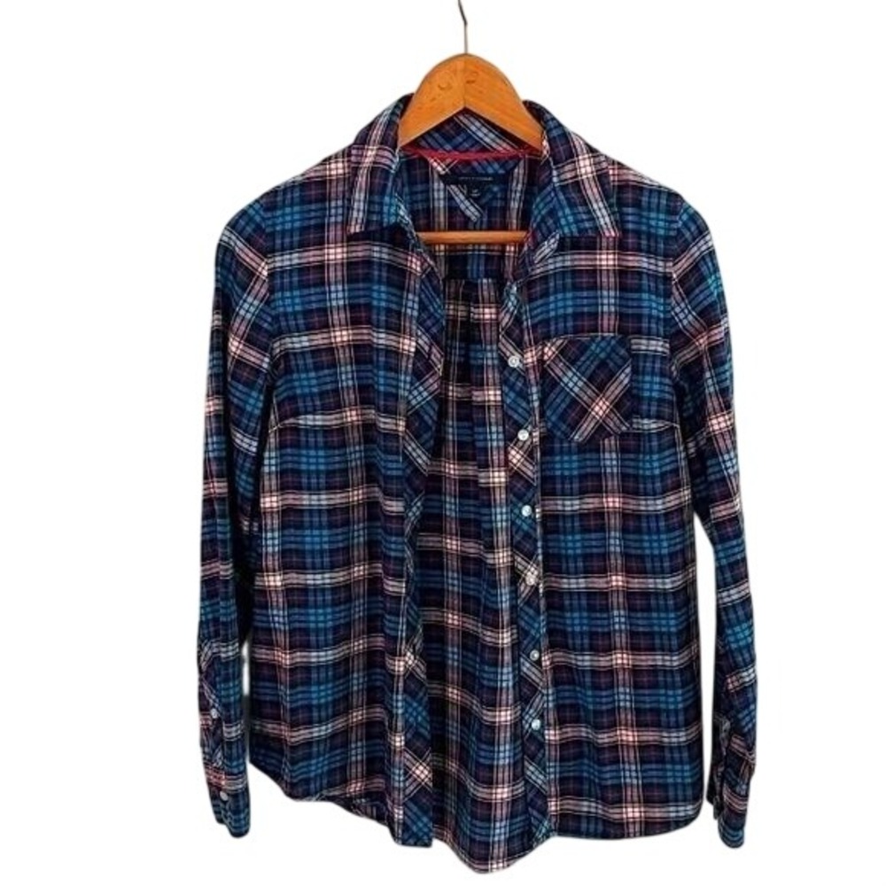 Tommy Hilfiger Womens S Blue Pink Plaid Preppy Western Americana Classic Farm
